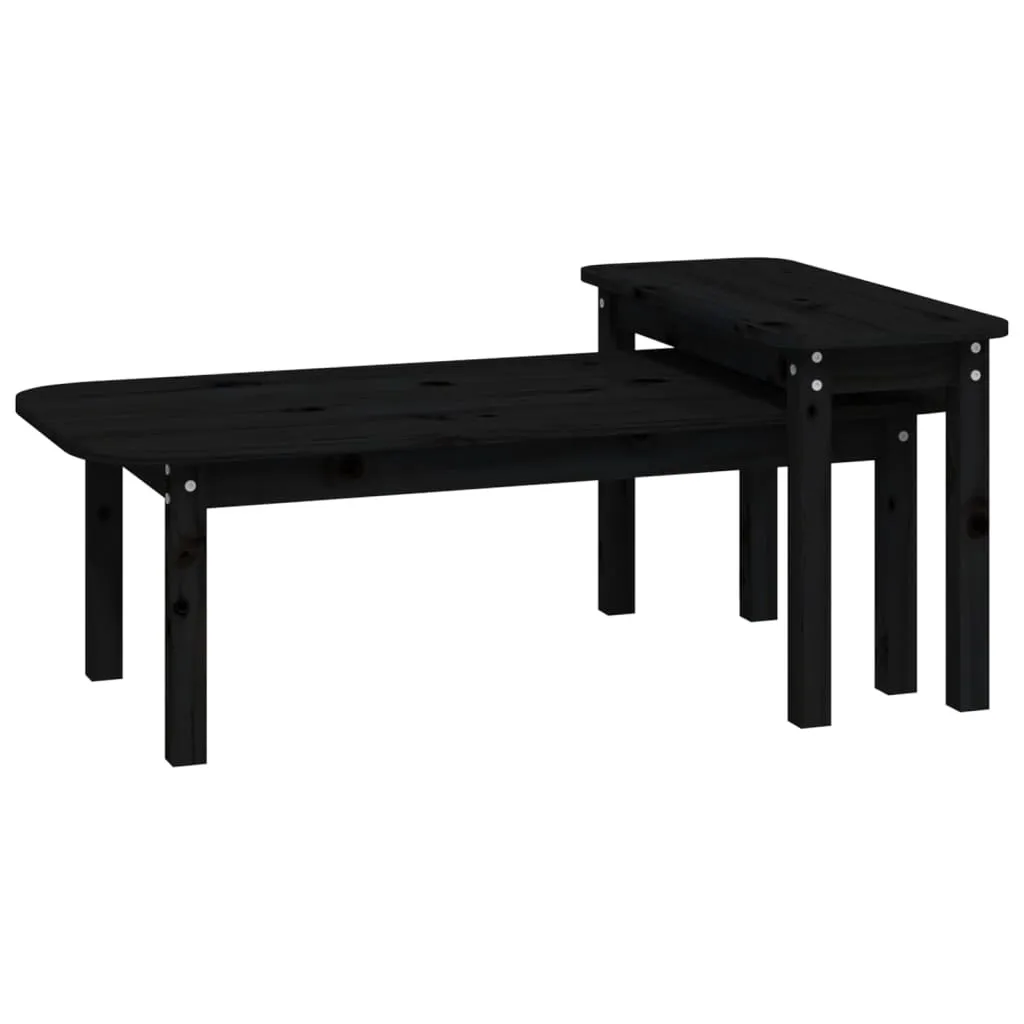 Set 2 Tavolini da Caffè SYFAX™ Pino Massello Nero | Offerta Online