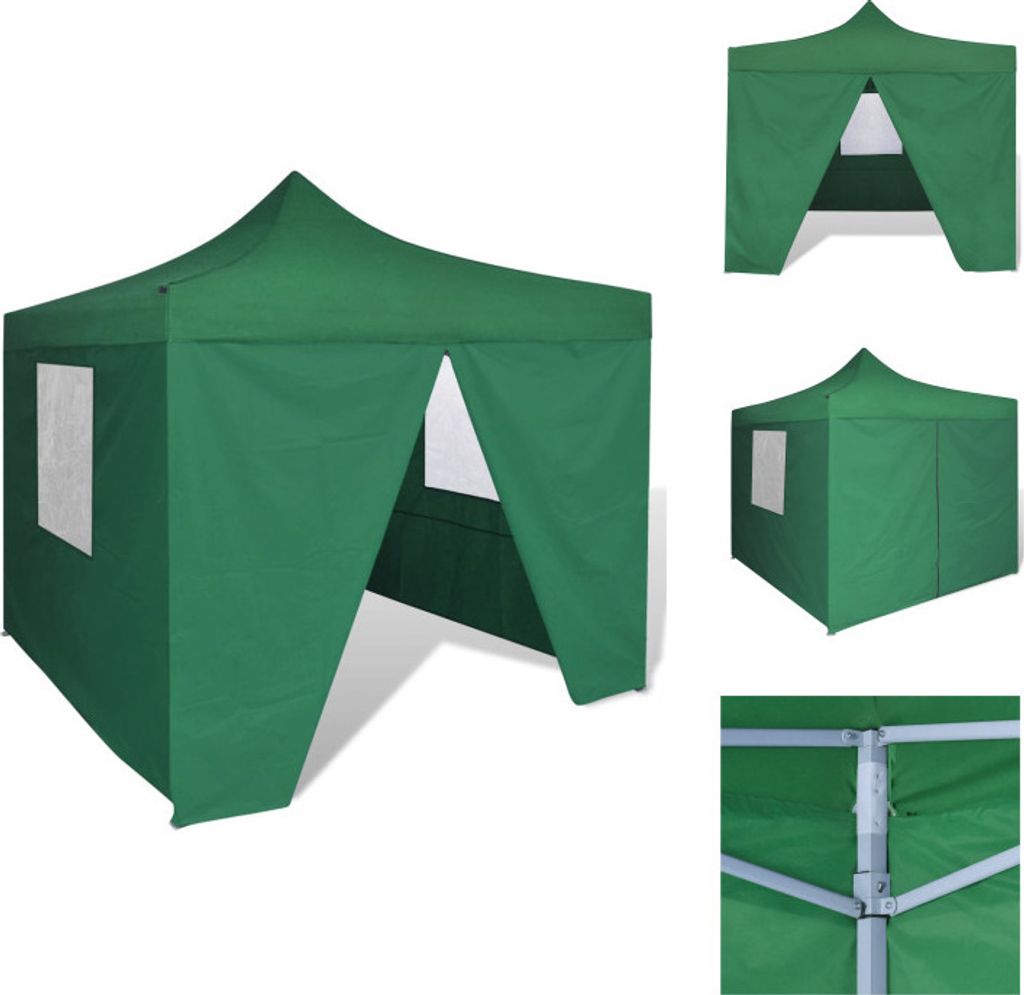 vidaXL Faltzelt mit 4 Wänden 3 x 3 m Grün - Pavillons & Partyzelte