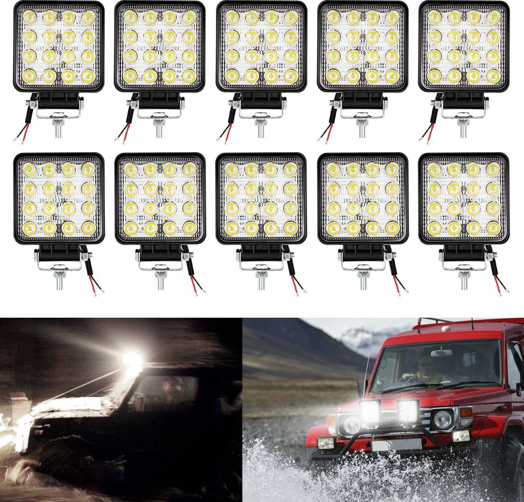 10 Stück LED Arbeitsleuchte LED Arbeitsscheinwerfer 48W 10-30V DC KFZ Scheinwerfer IP67 Offroad JEEP, Halogen, Neutralweiss, Leistungsstarkes Lich...