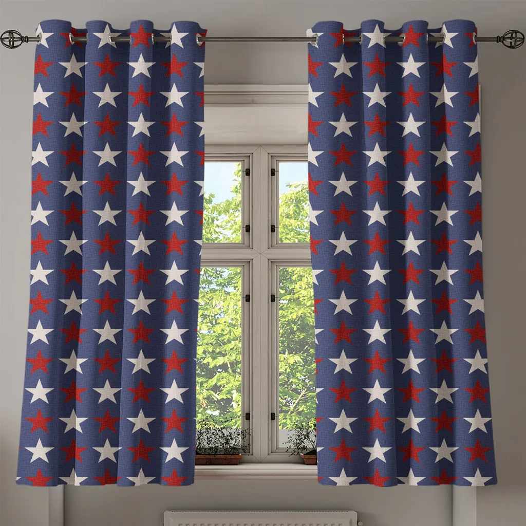 ABAKUHAUS Tenda con occhielli Primitive Land, stelle simmetriche Stati Uniti Independence Freedom Theme Print, tende decorative a 2 pannelli, 280 cm x 225 cm, blu scuro bianco rubino - 2