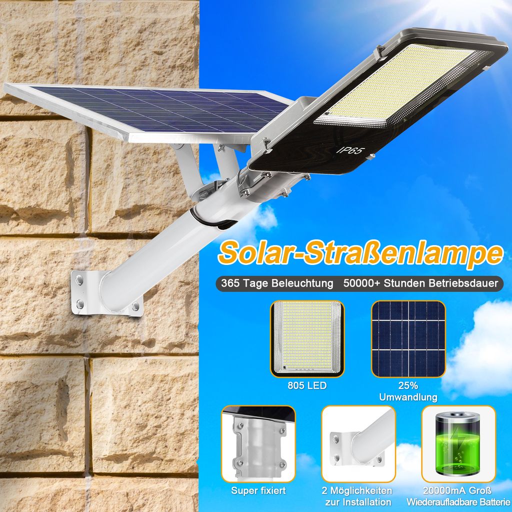 Solar Straßenlaterne 805 LED Solarleuchte 60000lm IP65 Produktbild 2