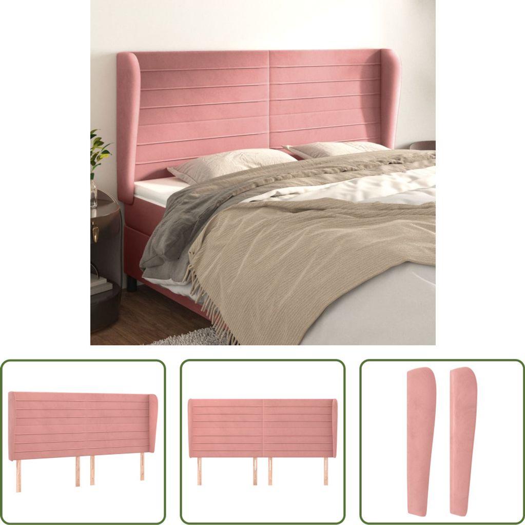 The Living Store Kopfteil mit Ohren Rosa 163x23x118/128 cm Samt