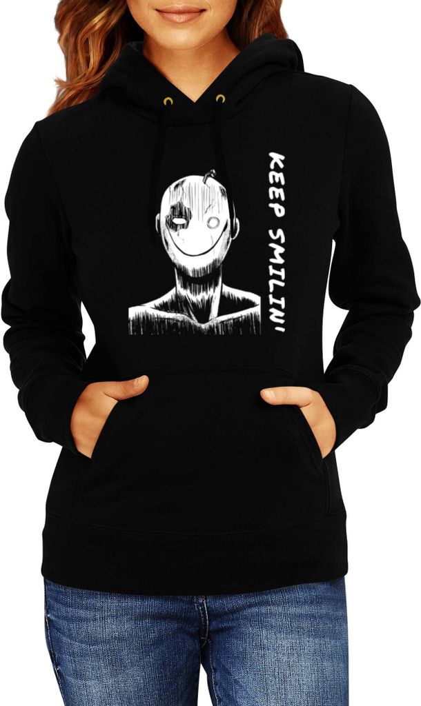 Damen Kapuzenpullover Japan Anime Manga Are We Friends Keep Smiling, Lady 2XL / Schwarz