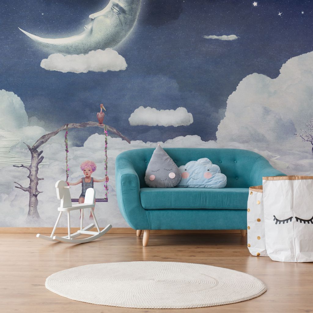 Muralo XXL Selbstklebende FOTOTAPETE Schaukel Mondhimmel (B) 368 cm x (H) 254 cm Tapete Wandtapete KINDERZIMMER SPIELZIMMER 4822