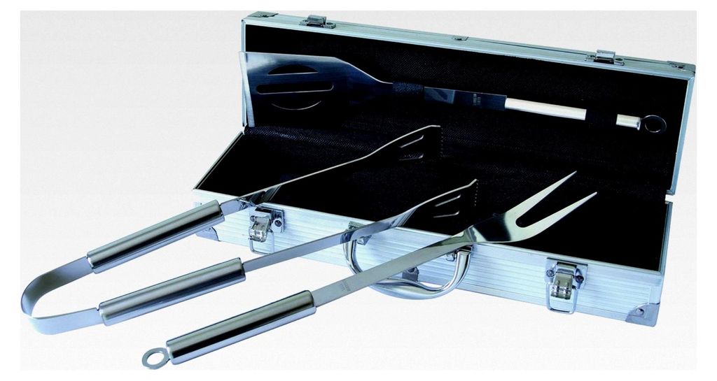 Metallkoffer mit Grillbesteck: 1 Palette / 1 Gabel + 1 Zange