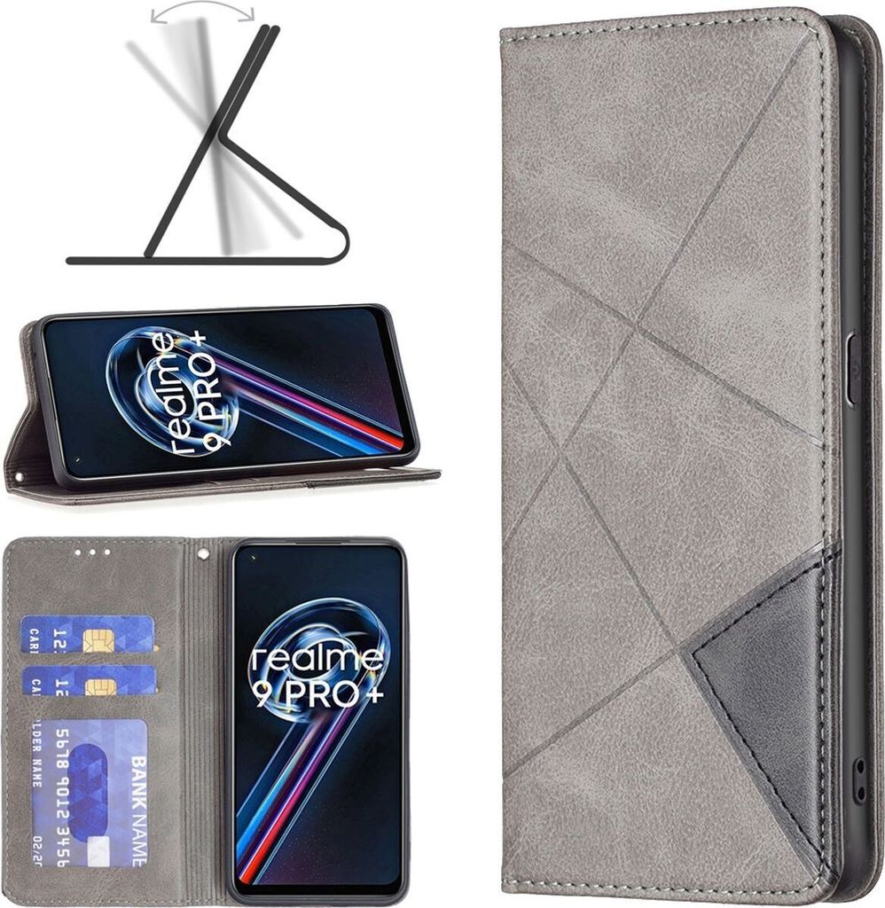 Mobigear Rhombus Slim Realme 9 Pro Plus Hülle Klapphülle - Grau