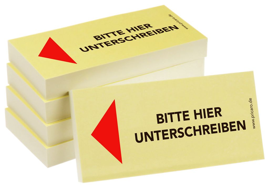PRICARO Haftnotizen "Bitte hier unterschreiben", Pfeil links, 100 Blatt, 5 Stück