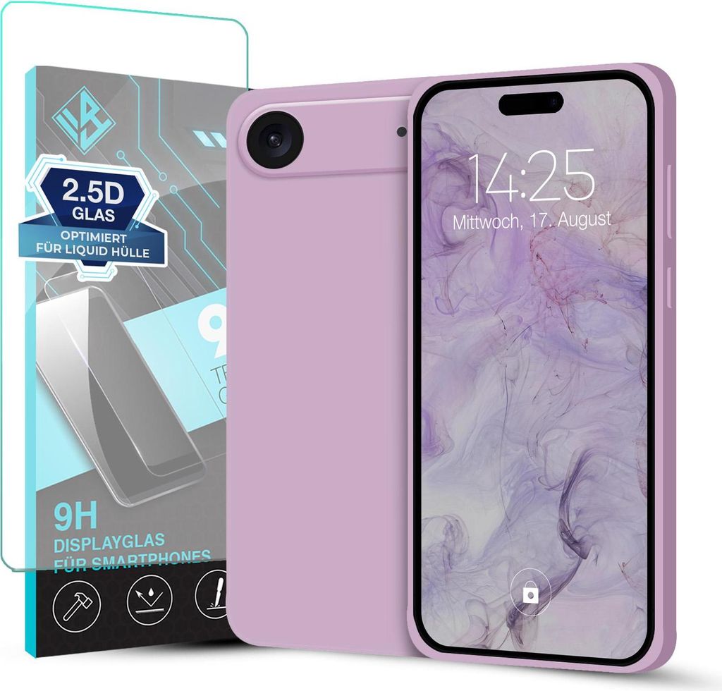 Hülle für Apple iPhone 17 Air mit 9H Displayglas Displayschutz Plus Case Cover Bumper Silikon Softgrip Schutzhülle Farbe: Lila