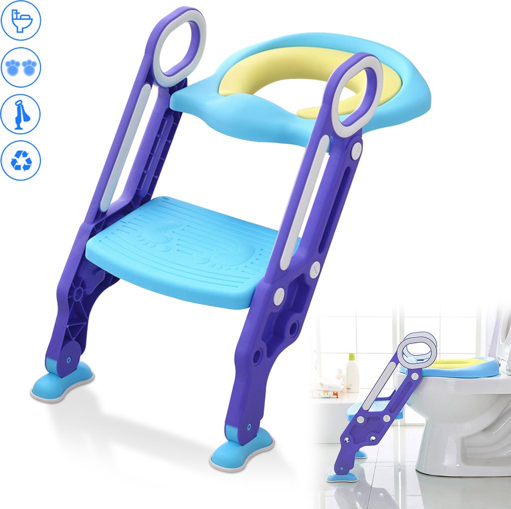 LARS360 PP + PolyurethanToilettentrainer Toilettensitz mit Treppe für 1-7 WC Sitz Faltbar Lila