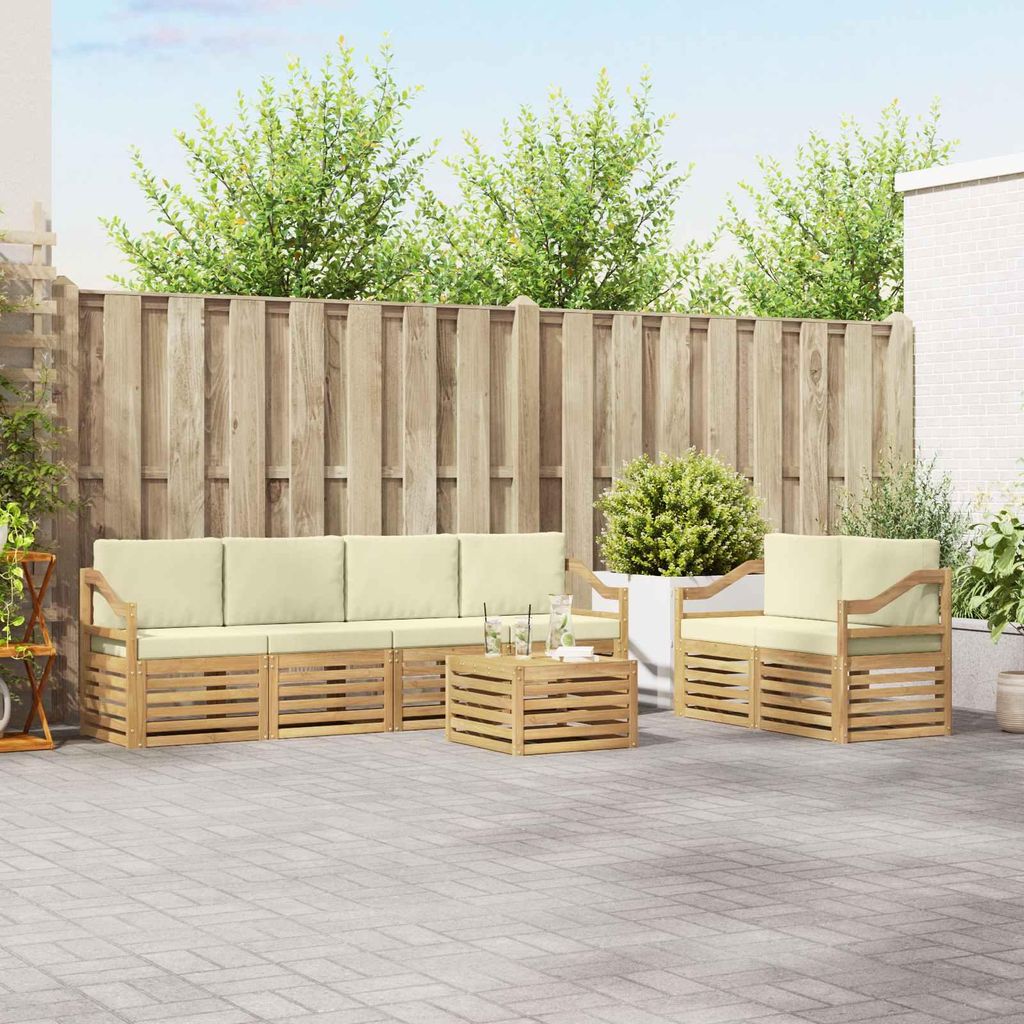 Möbel Outdoor-Sofagarnitur mit Kissen 7 pcs Weiß und Creme PolyesterGartensofas - Gartensofas c4295