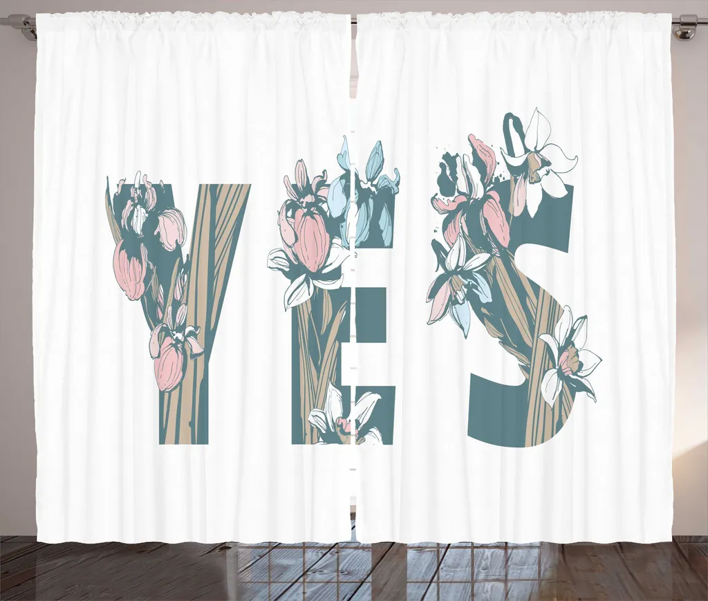 Rideau rustique ABAKUHAUS Oui, jardin floral sarcelle, 280 x 225 cm