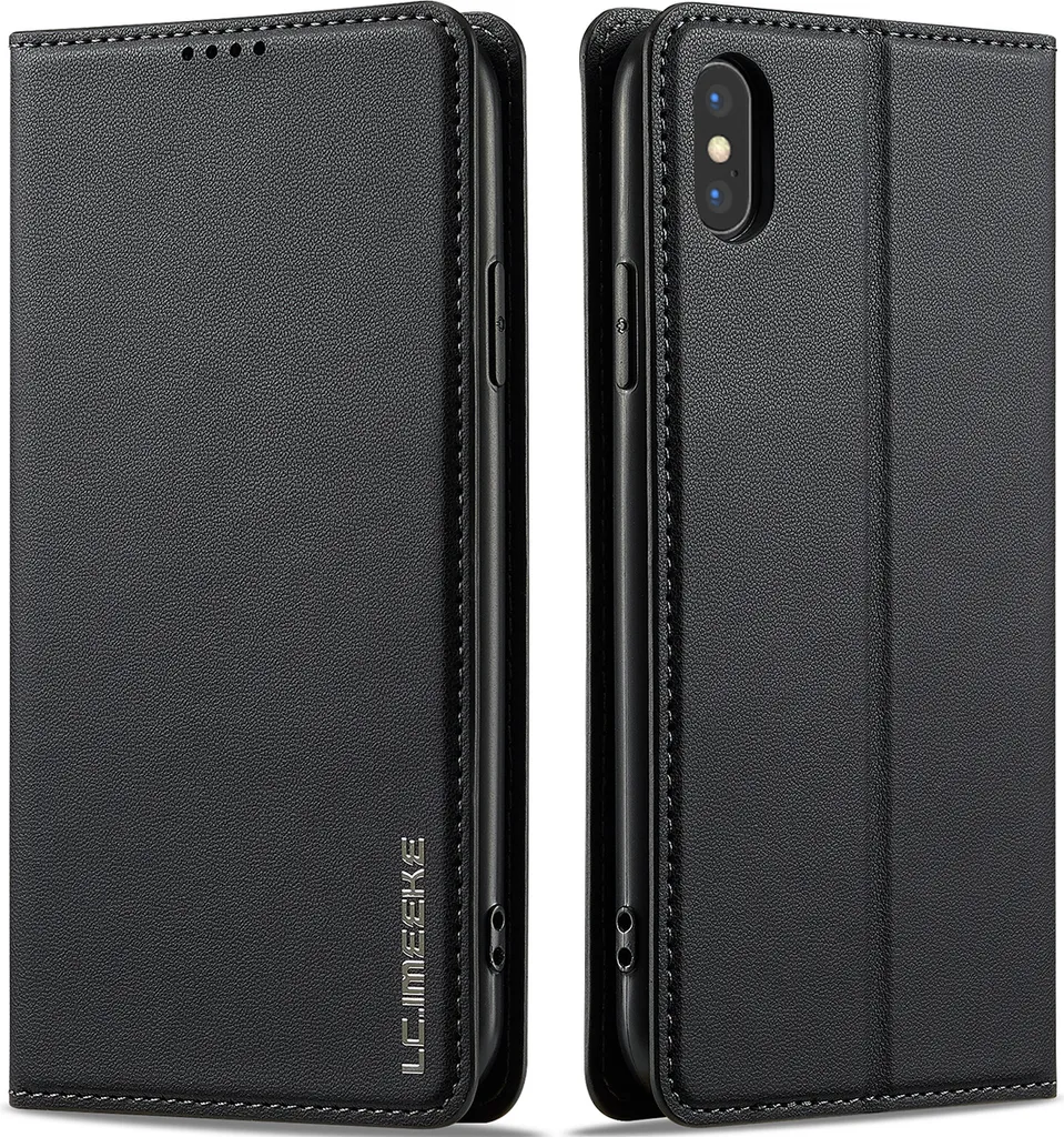 Custodia Portafoglio iPhone XS Max Nero: Funzione Stand e Carte