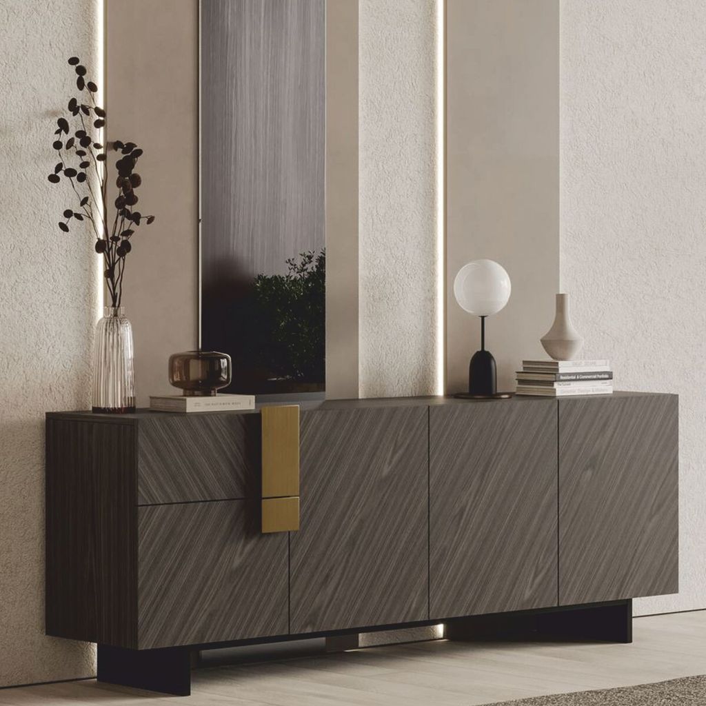 Casa Padrino Luxus Sideboard Grau / Schwarz / Messing 220 cm - Hotel & Esszimmer Möbel
