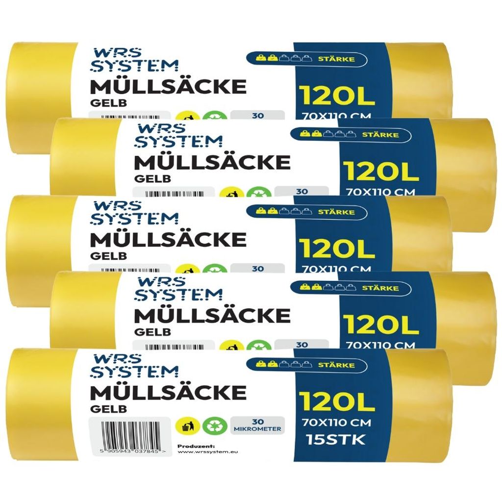 WRS System 5er Set Gelber Sack Müllsäcke 120L 5x15 Stk. Produktbild 