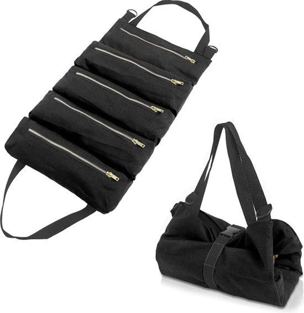 Sac à outils noir avec 5 poches zippées, organisateur robuste réglable