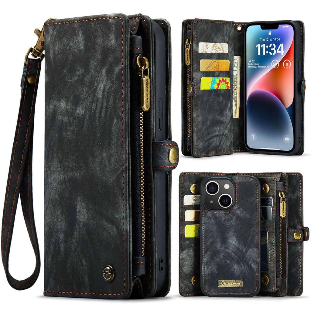 Für Apple iPhone 14 Plus Kunst-Leder Handy Tasche Hülle Etuis Reißverschluss Neu