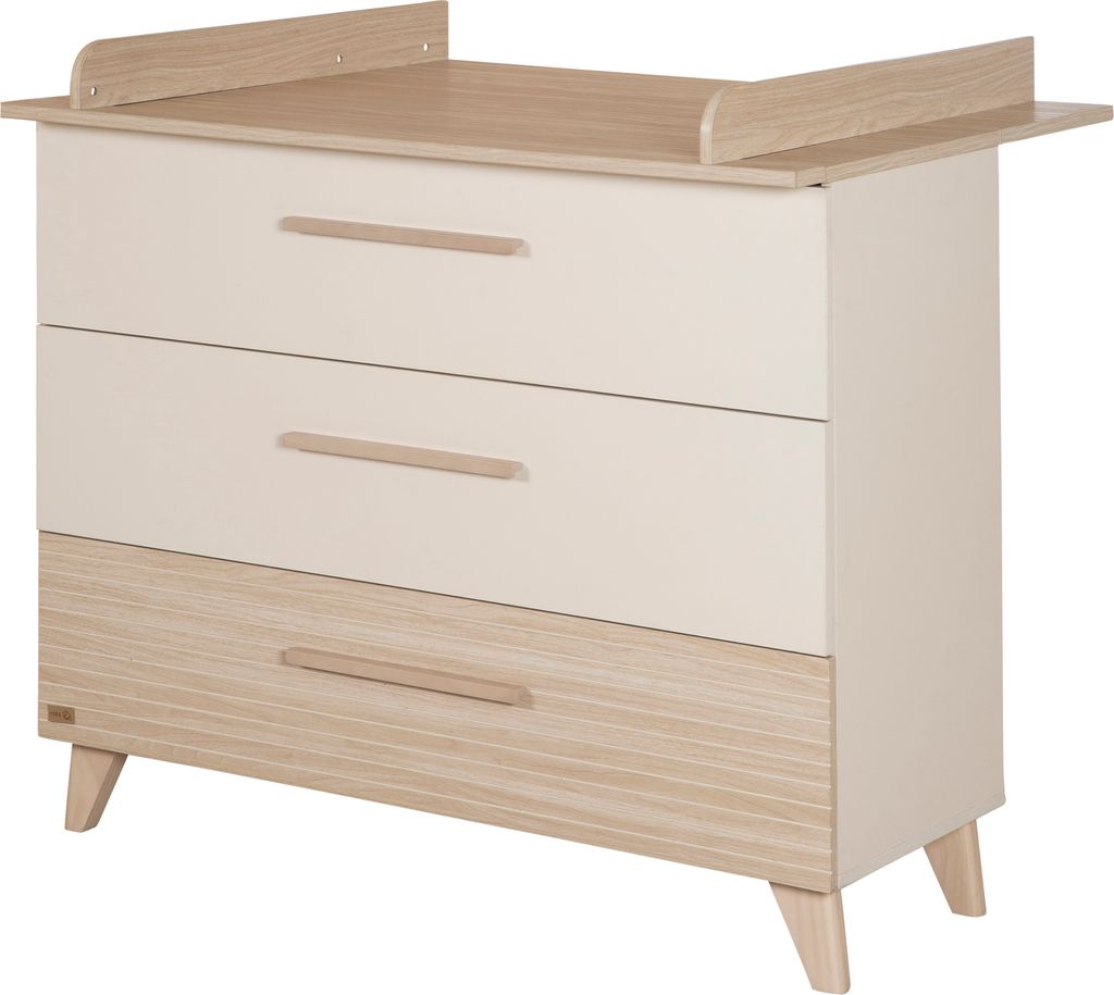 roba Wickelkommode Sidney aus Holz inkl. abnehmbarem Wickelaufsatz - Wickeltisch mit 3 Schubladen inkl. Füßen & Griffen aus Massivholz - Beige / ...