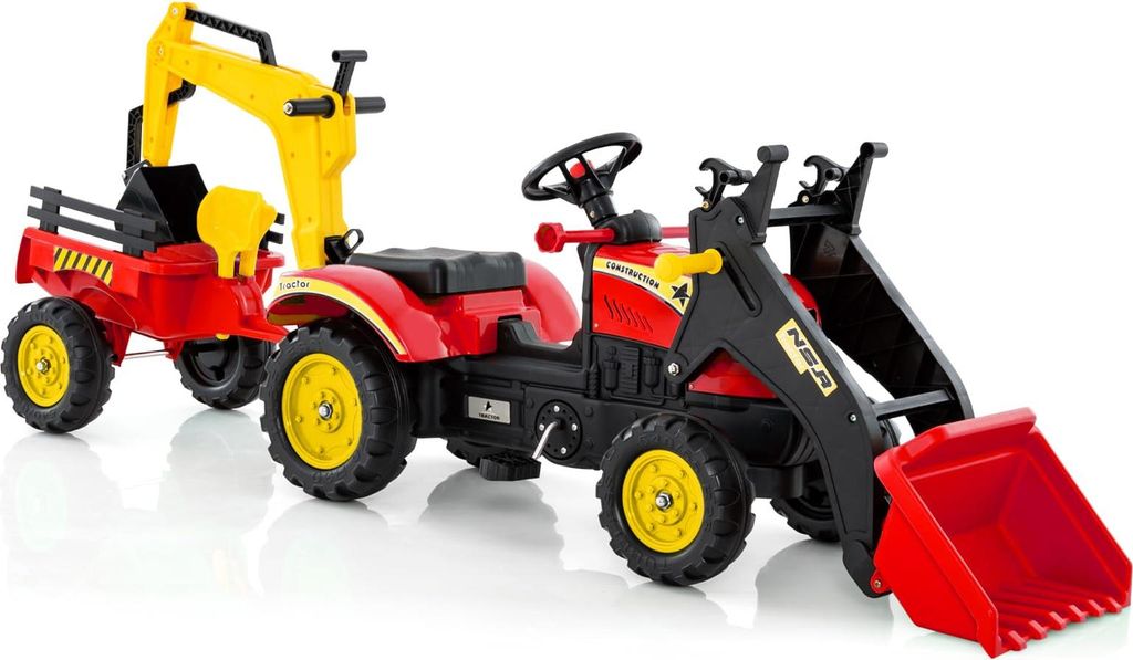 GOPLUS 3 in 1 Kinder Trettraktor mit 6 Rädern & Verstellbarer Grabschaufel & abnehmbarem Anhänger, Kindertraktor mit Hupe, für Kinder 3-6 Jahren...