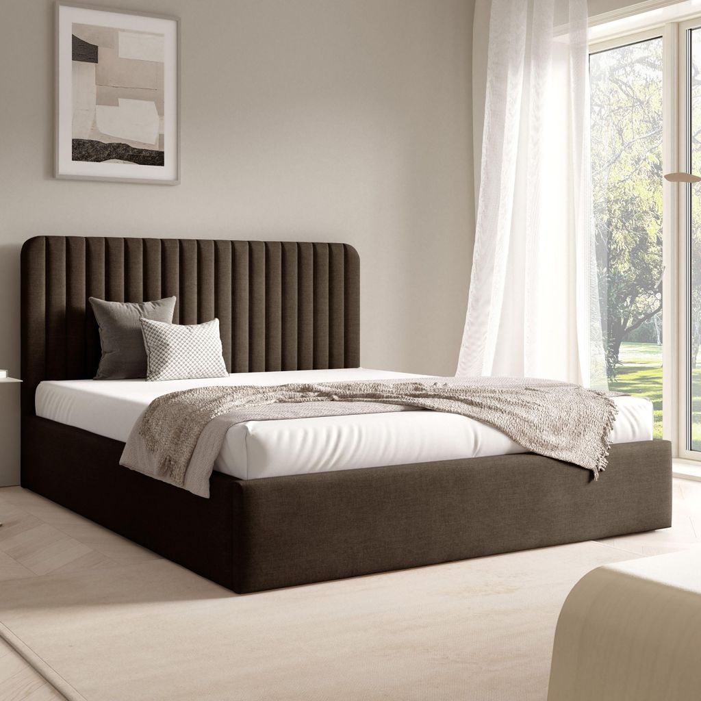 FURNISTAR Polster BEA II mit kasten 160x200|Doppel mit Stauraum und Lattenrost|Boxspring-Optik|ohne Matratze|Schlafzimmer - Braun