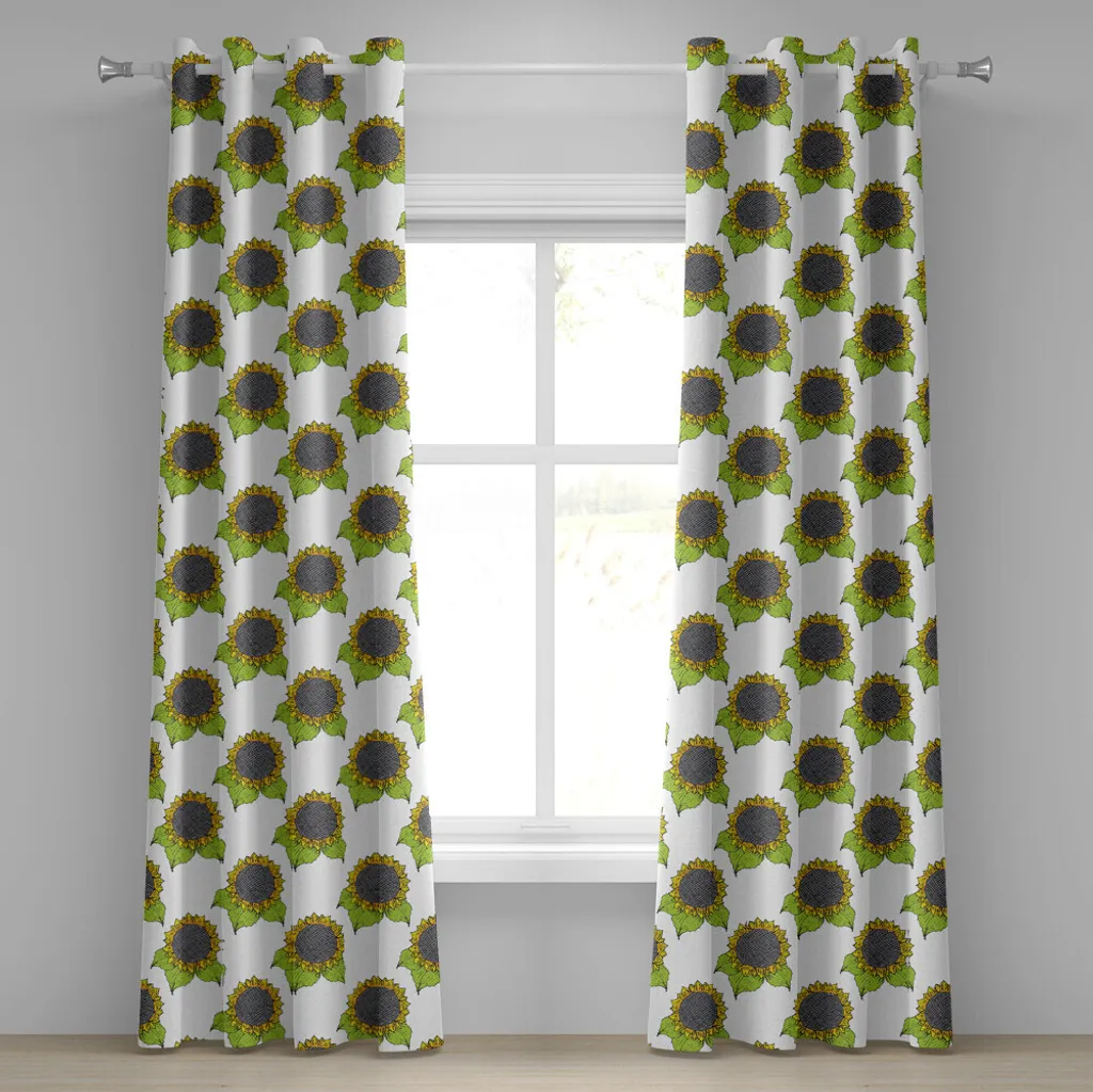 ABAKUHAUS Tenda con occhielli floreale, schizzi disegnati a mano di girasoli con foglie primaverili fresche e vivaci, tende decorative a 2 pannelli, 280 cm x 175 cm, verde mela e tortora scuro