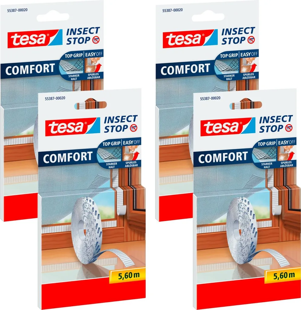 Fixation moustiquaire tesa ruban adhésif 5,6 m blanc x4 pour fenêtres