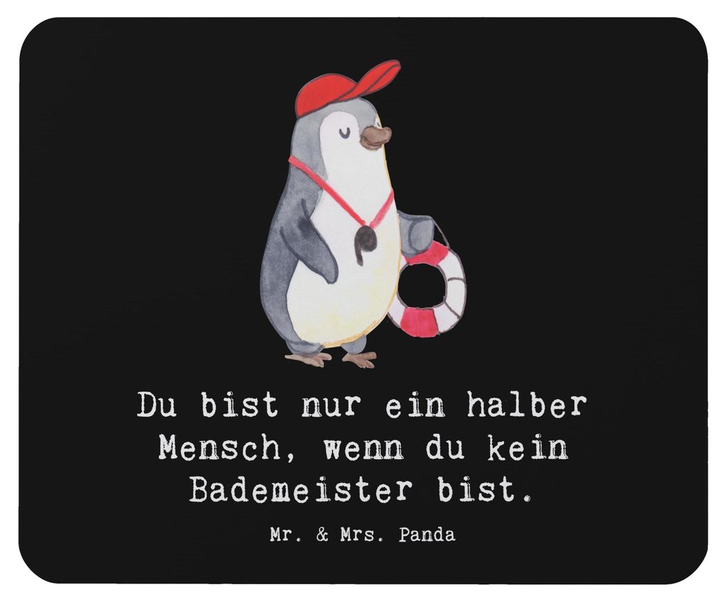 Mr. & Mrs. Panda gummi mauspad Bademeister Herz - Schwarz - Geschenk, Mousepad, Schwimmmeister, Spruch, pc, Schwimmbad, laptop, Freibad, Mouse Pad