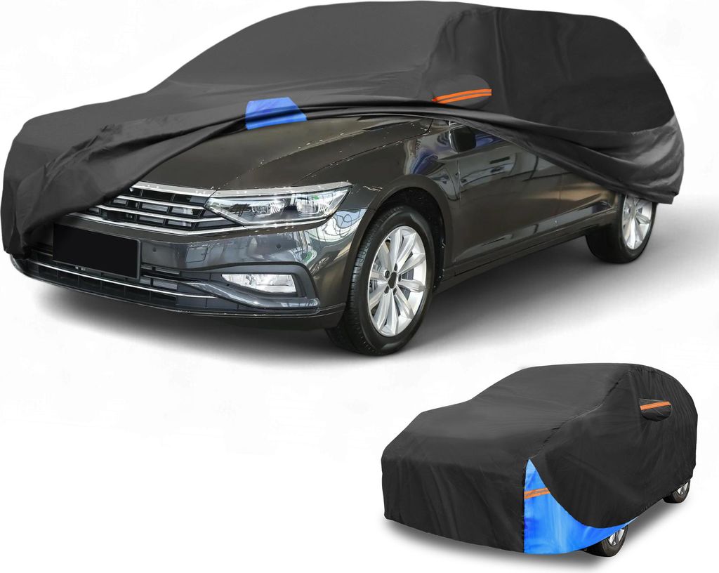 1 Stk. Universal Autoabdeckung Wasserdicht Alle Wetter Automotive Outdoor Sonnenregen Schutz Vollständige Außenabdeckung 210D-PU Schwarz Blau Pas...