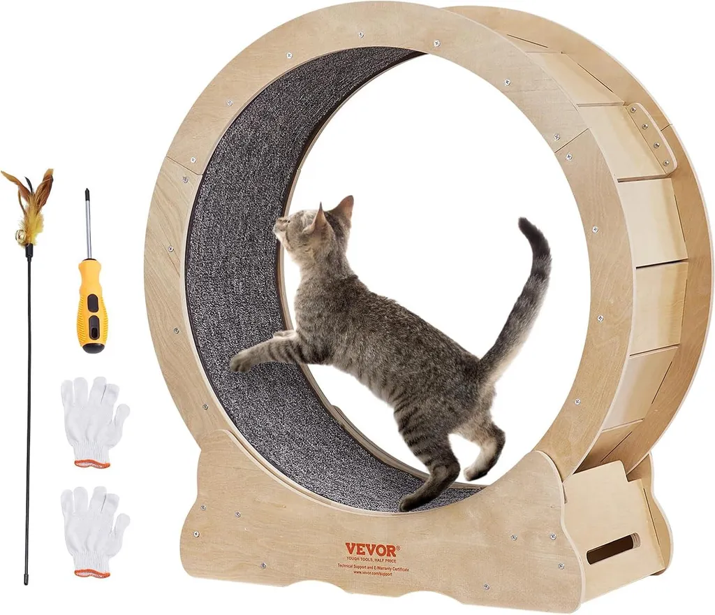 Roue d'exercice pour chat Carlovo - Bois et tapis de course amovible