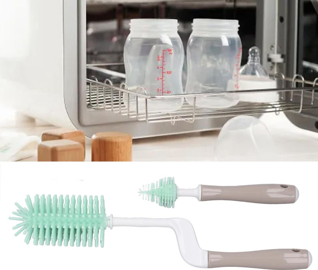 2-teiliges Silikon-Flaschenbürste, 360 Grad drehbar, weiches, ergonomisches Griffreiniger-Set für Zuhause, Reisen, Küche, Grün