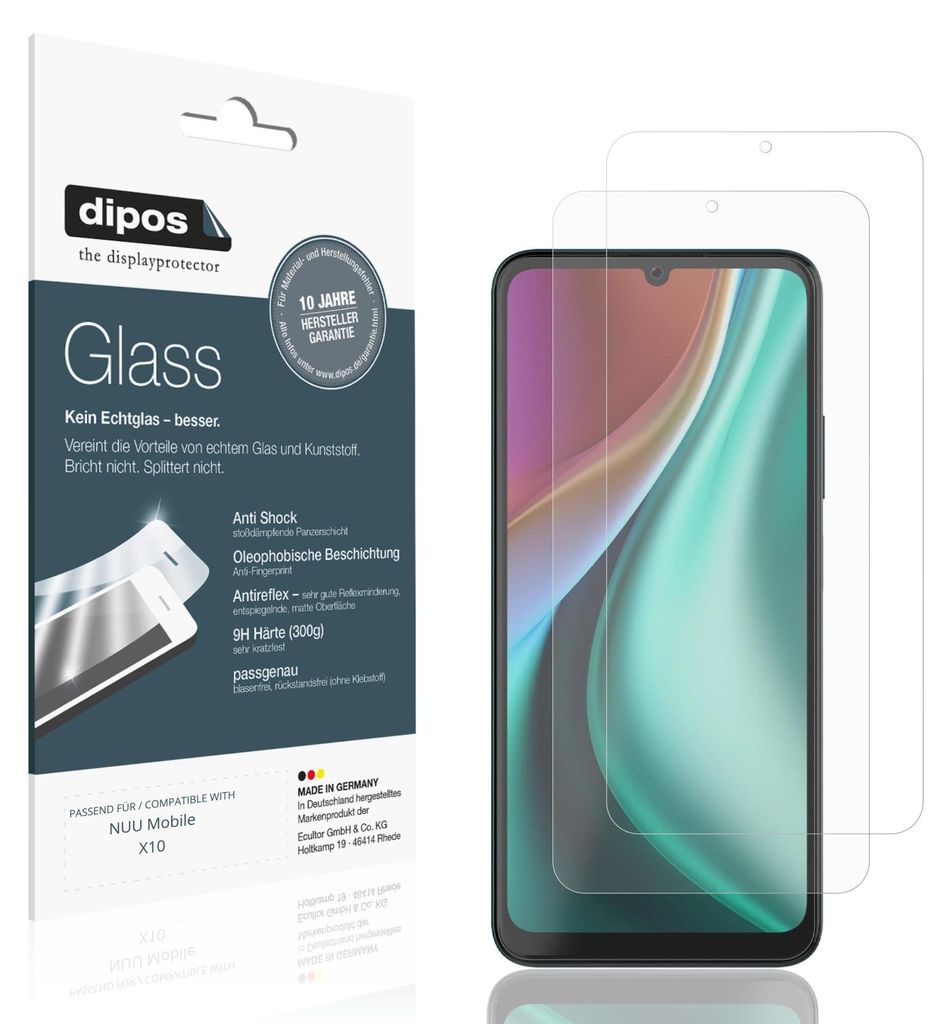 2x Schutzfolie für NUU Mobile X10 matt - Anti-Shock 9H Folie dipos Glass Kunststoffglas
