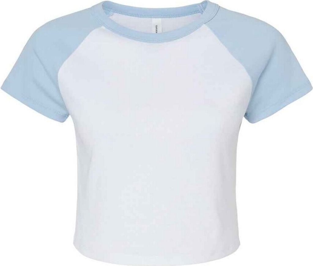 Bella + Canvas - kurzes T-Shirt für Damen Raglanärmel PC7461 (XXL) (Weiß/Babyblau)