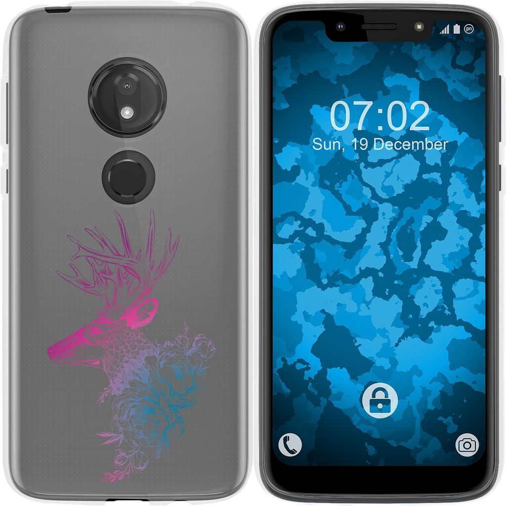 PhoneNatic Case kompatibel mit Motorola Moto G7 Play Silikon-Hülle Floral Hirsch M7-6