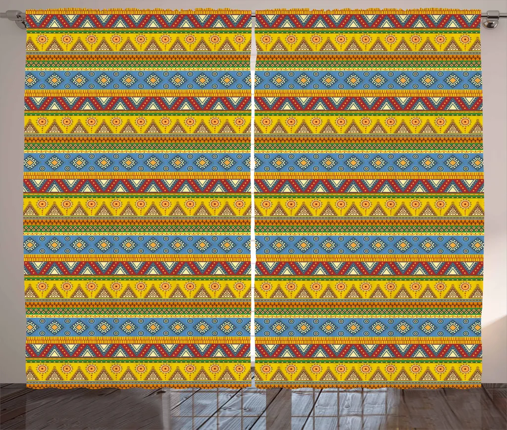ABAKUHAUS Tenda rustica messicana, bordi aztechi, tenda con passanti e ganci per camera da letto, 280 x 175 cm, multicolore