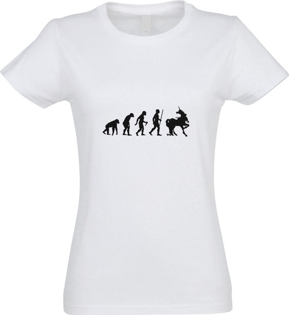 Kiwistar - T-Shirt tailliert - Damen - Weiss - Einhorn Glitzer Evolution - mit Motiv Bedruckt - Funshirt Design - Sport - Freizeit - Damen - L