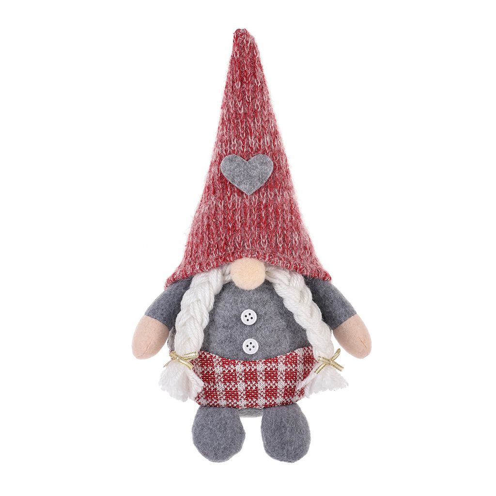 Gesichtslose Puppe im Weihnachtsstil, Cartoon-Karo-Stoff, langer Hut mit Herz-Zopf, Dekorationszubehör, frohe Weihnachten, Zwerg-Ornament für Zuh...