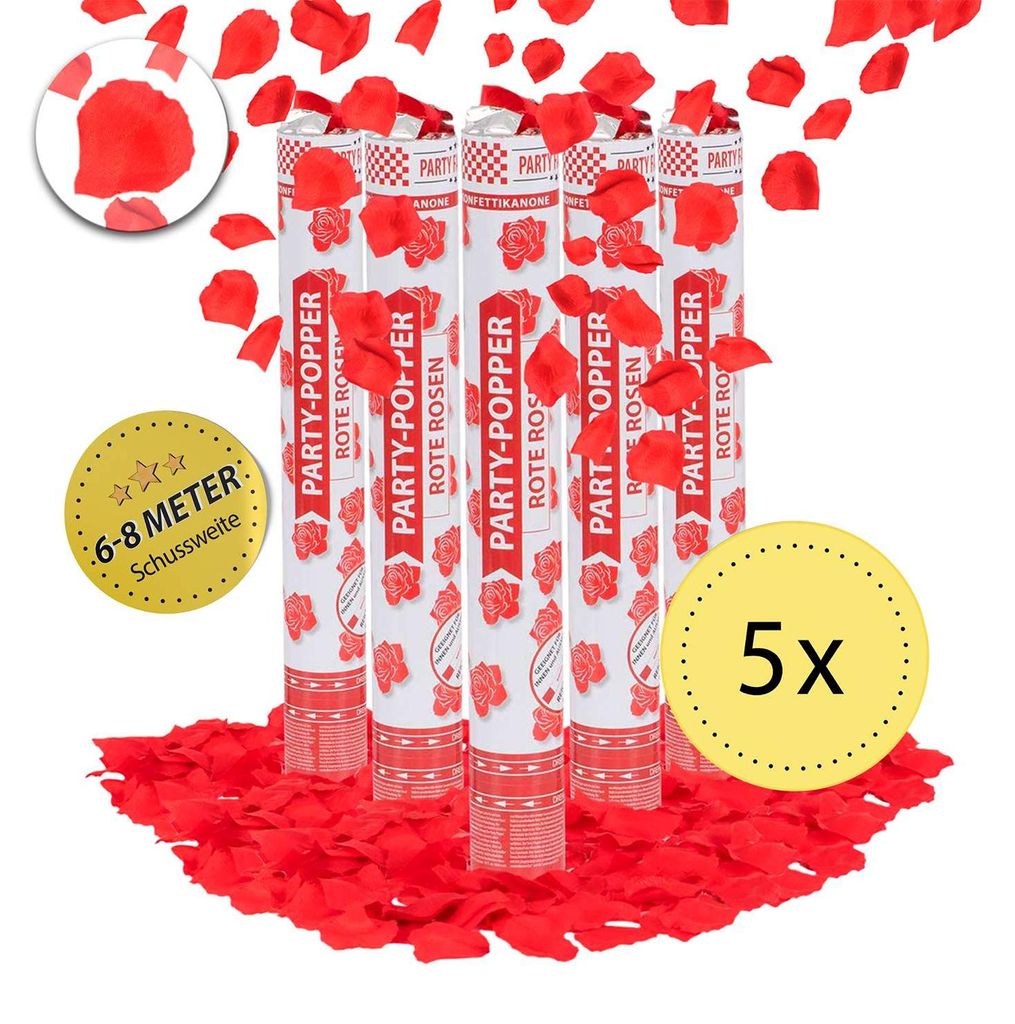 Party Popper 40cm Rote Rosen 5er Set Rosenblätter Hochzeit Produktbild 