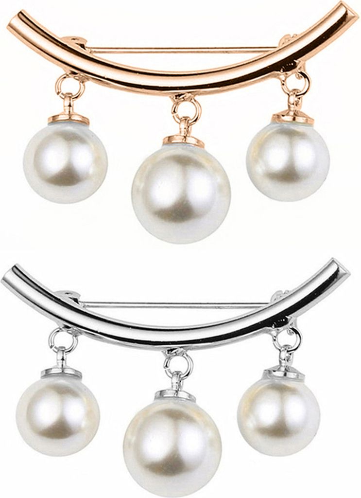 2-teilige Brosche, stilvolle, elegante Kunstperlen-Mode-Vintage-Brosche für Hochzeit-Gold + Silber