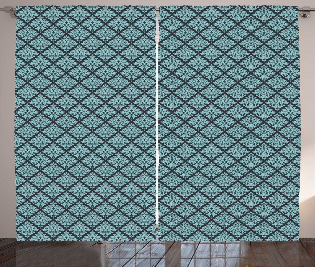 ABAKUHAUS Antique Oriental Rustikaler Vorhang, Retro Blau-Damast, Wohnzimmer Universalband Gardinen mit Schlaufen und Haken, 280 x 225 cm, Pale Tur...