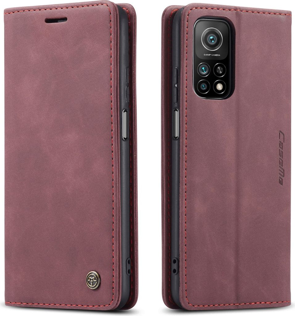 Xiaomi Mi 10T / Mi 10T Pro Hülle, LaimTop Retro Kunstledertasche mit Standfunktion Schutzhülle für Xiaomi Mi 10T / Mi 10T Pro Rot