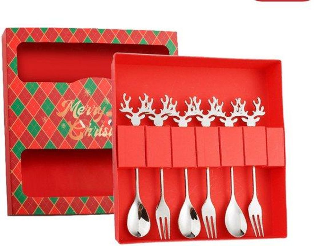 6-teilige Keramik-Rendier-Kaffeelöffel und Dessert-Spatel Weihnachts-Set (Silber)
