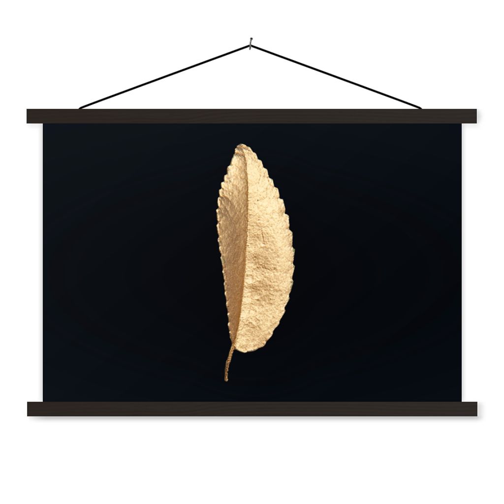 MuchoWow Textilposter Blätter - Schwarz und Gold - Luxus - Chic - Natur 150x100 cm mit schwarzem Rahmen - Schlafzimmer