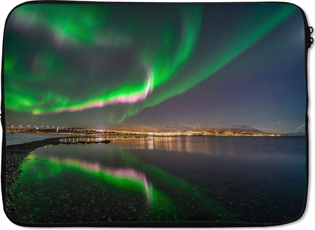 MuchoWow Laptop Hülle 13 Zoll Nordlichter - Nacht - Rosa Laptoptasche - Laptophülle - Sleeve - Rundumschutz