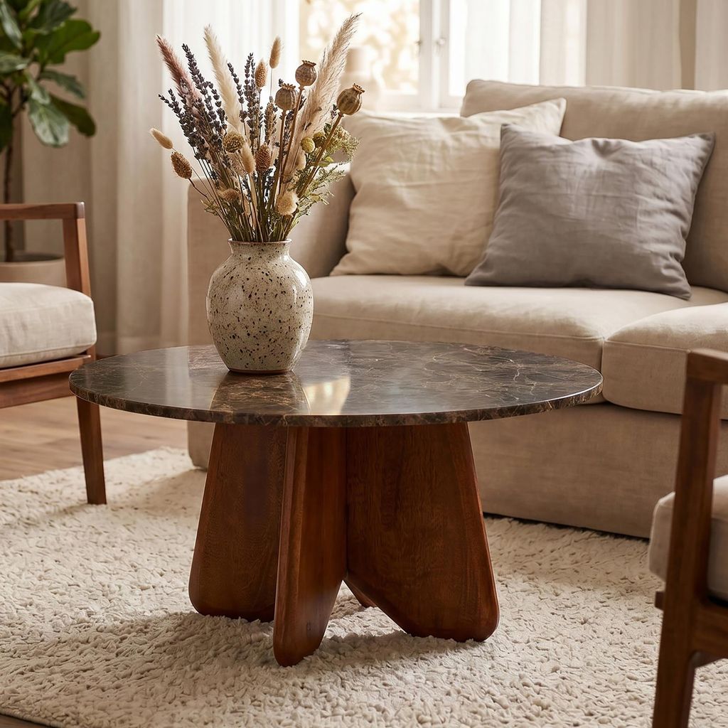 Couchtisch MALOTI, rund 90 cm mit Emperador Marmorplatte, Produktbild 