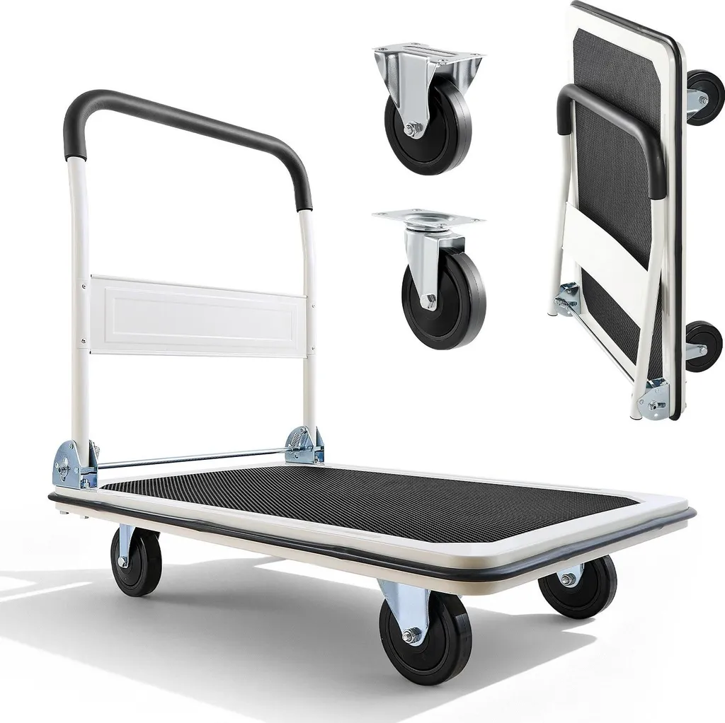 Chariot de transport 300 kg antidérapant - Plateau large 90 cm pliable