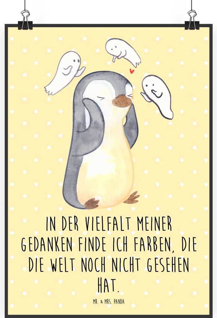 Mr. & Mrs. Panda Bild Pinguin Schizophrenie DIN A1 - Gelb Pastell - Geschenk, drucke, Gefühlswelt, kunstdruck poster, Schizophrene Psychose, Desig...