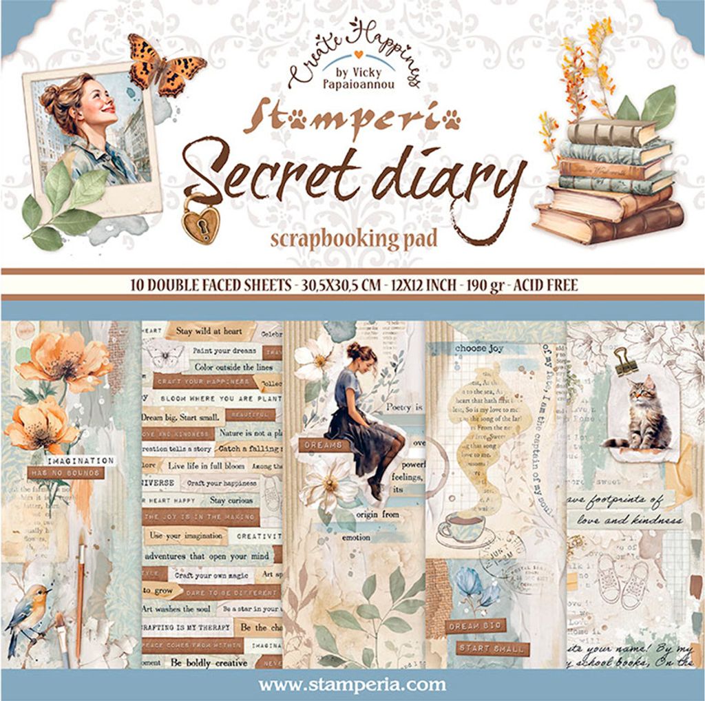 Stamperia Scrapbook Block Secret Diary 30.5x30.5 cm 190 g/qm Bastelpapier