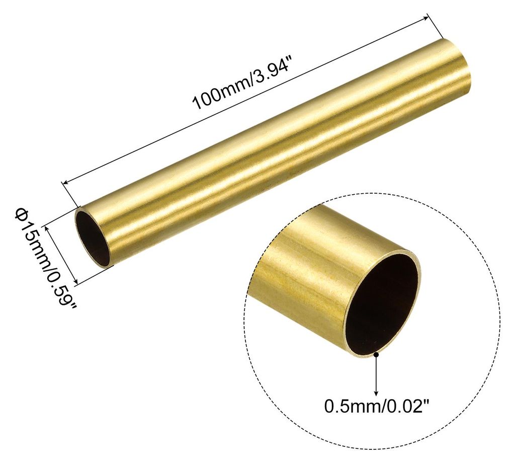 100mm L?nge Messingrohr 15mm Au?endurchmesser, Nahtlose Gerades Rohr 0,5mm Wandst?rke, Messing Rundrohr fš¹r Industrie Bauwesen Garten Haushalt B...