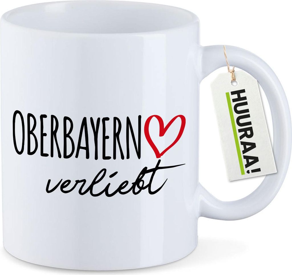 Huuraa Kaffeetasse Oberbayern verliebt 330ml Weiß Keramik Kaffeebecher Geschenkidee