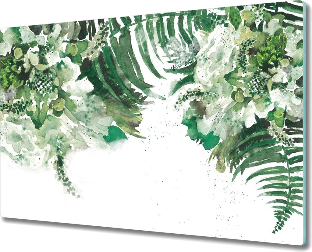 Glas Schneidebrett Herdabdeckplatten Schneideplatten - 80x52 cm - Grüne Blätter