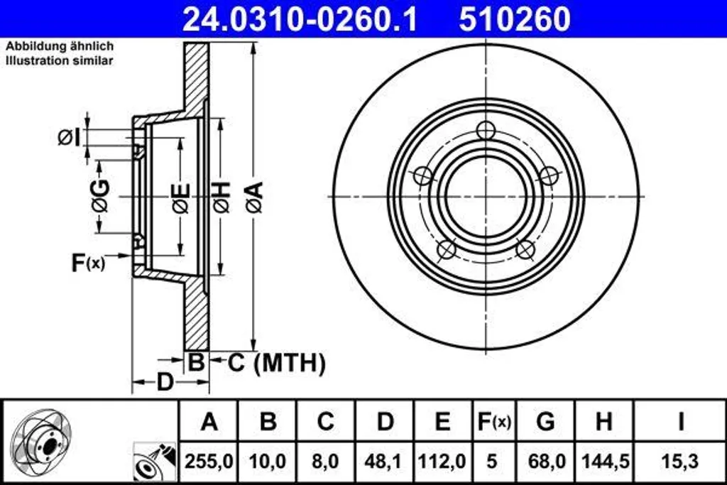 ATE 24.0310-0260.1 Disque de Frein Fonte avec OE 4B0615601B - A6 4B